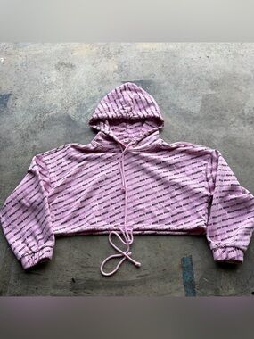 Miu Miu Cropped Hoodie All Over AOP PulloverOversized Designer